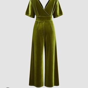 Cider Olive Green Velvet Wrap Jumpsuit